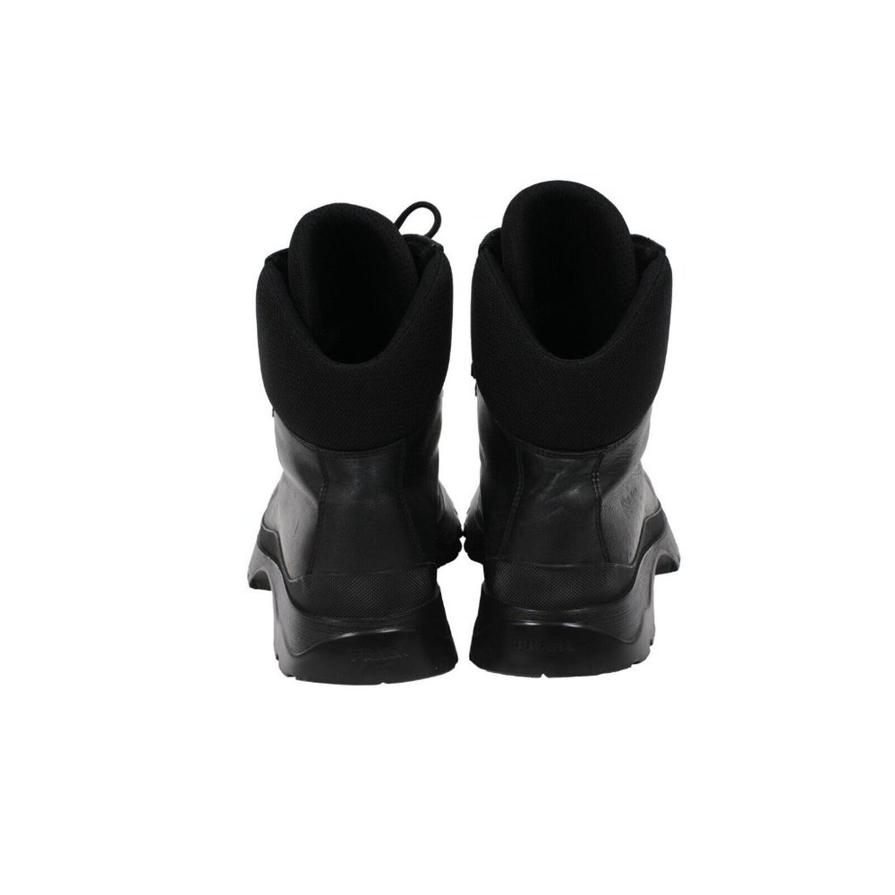Prada Mens Combat Boots Size US 9.5 UK 8.5 Black Leather Lace Up Hook Eye Hiking - Picture 6 of 11